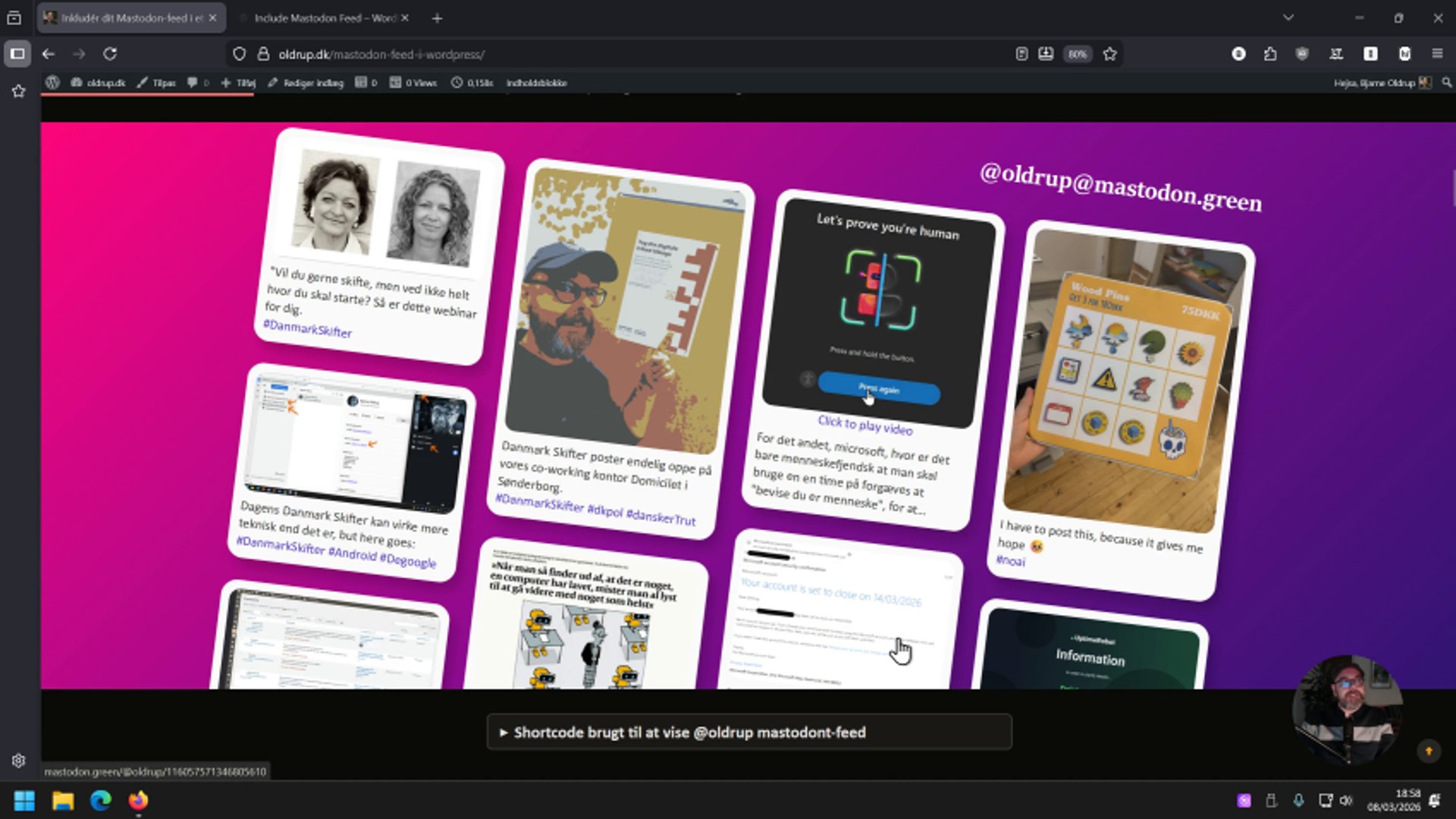 Demo af Include Mastodon Feed Block til WordPress